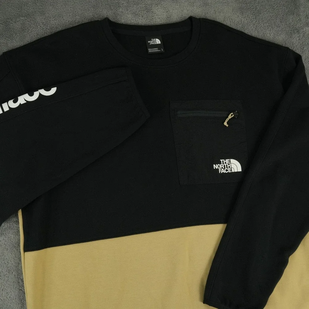 The North Face Sweatshirt Mens L Black Tan Colorblock‎ Pocket A7UQU